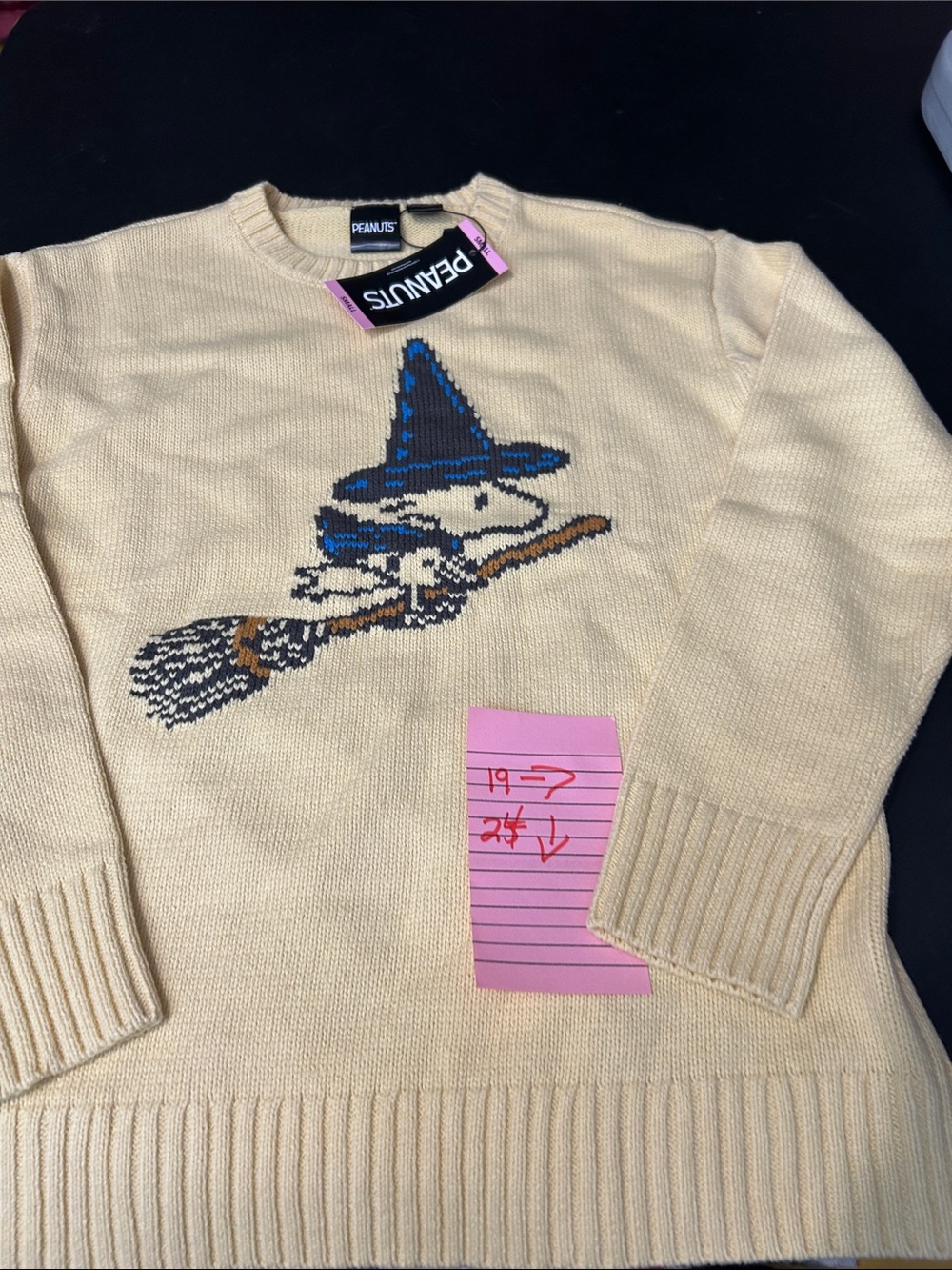 Peanuts Cream Crewneck Sweater with Snoopy Witch Motif